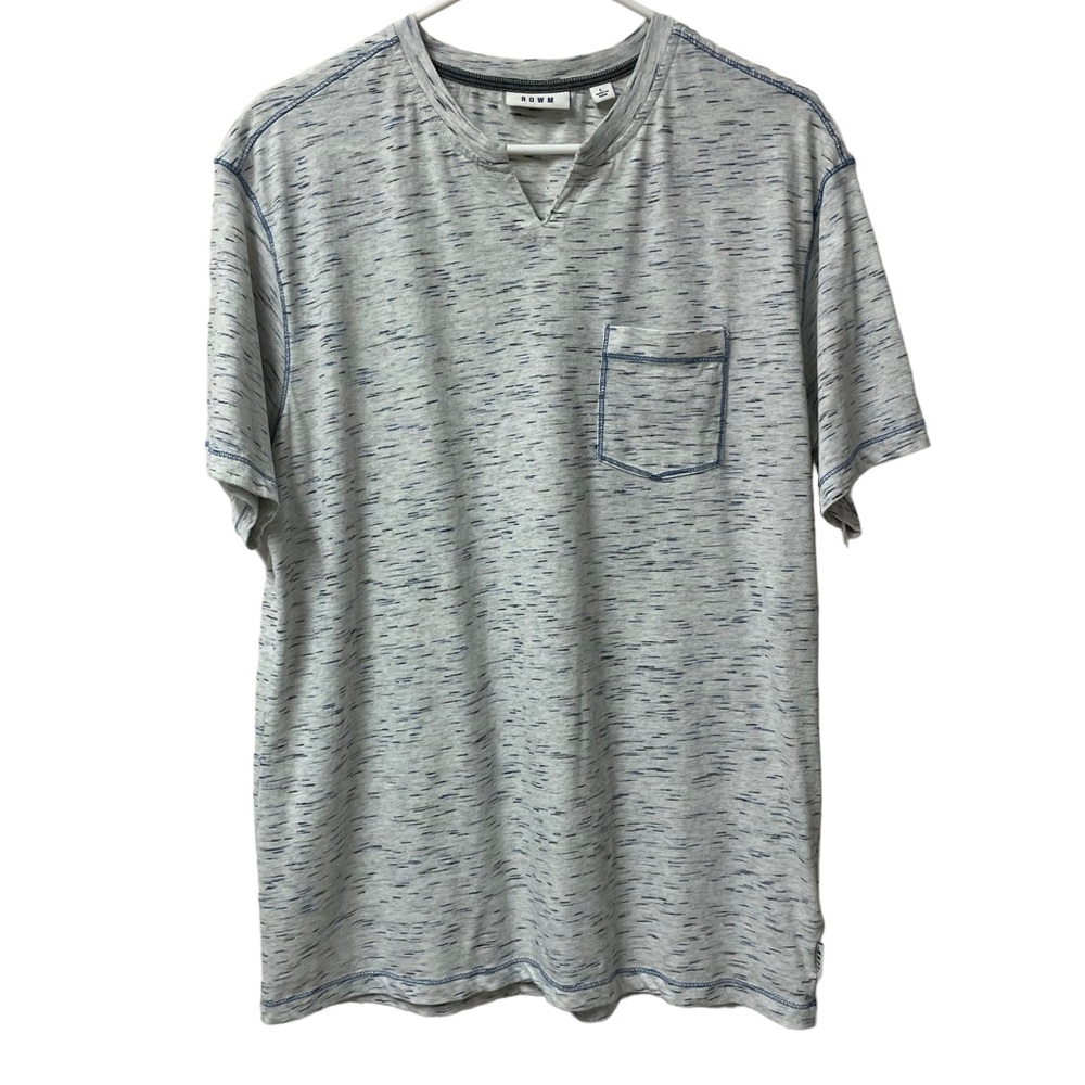ROWM Short Sleeve Heathered White Gray Blue Henley Pocket T-shirt Size Large
